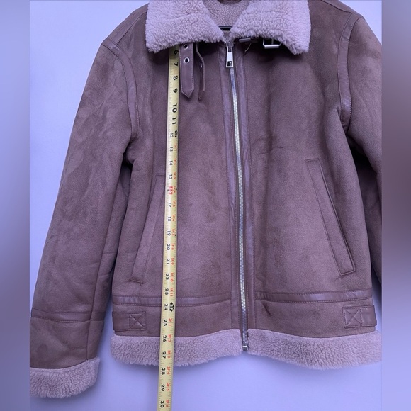 Zara Suede Moto Jacket Faux Fur Lined Medium M Women’s Biker - Picture 9 of 10